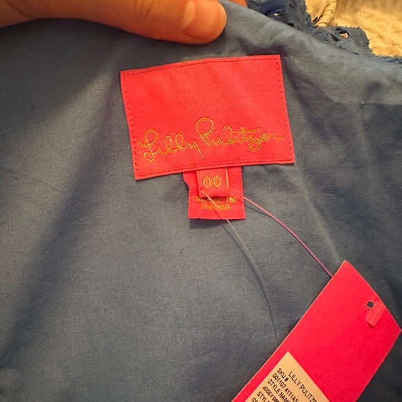 NWT Lilly Pulitzer Blue Josey Eyelet One Shoulder Dress Size 00 - Picture 4 of 4